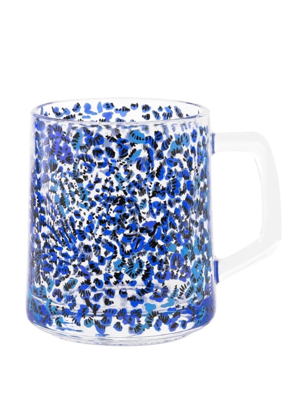 NWT Lilly Pulitzer 12 oz Twisted Up Blue Floral Pattern Glass Coffee Mug Cup NEW